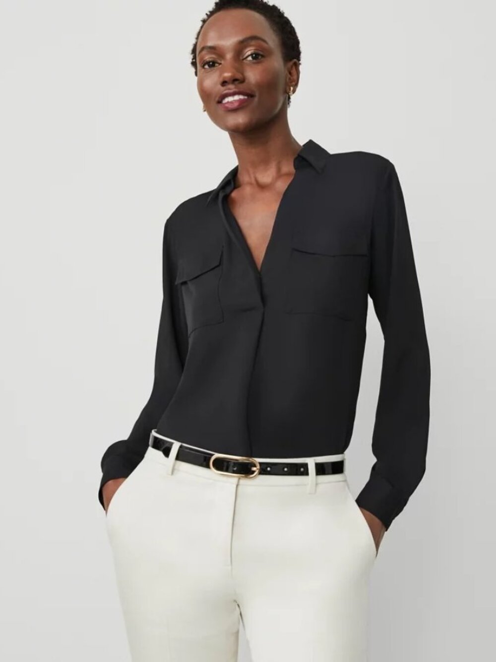 NWT! Ann Taylor Camp Shirt in Black - Size M